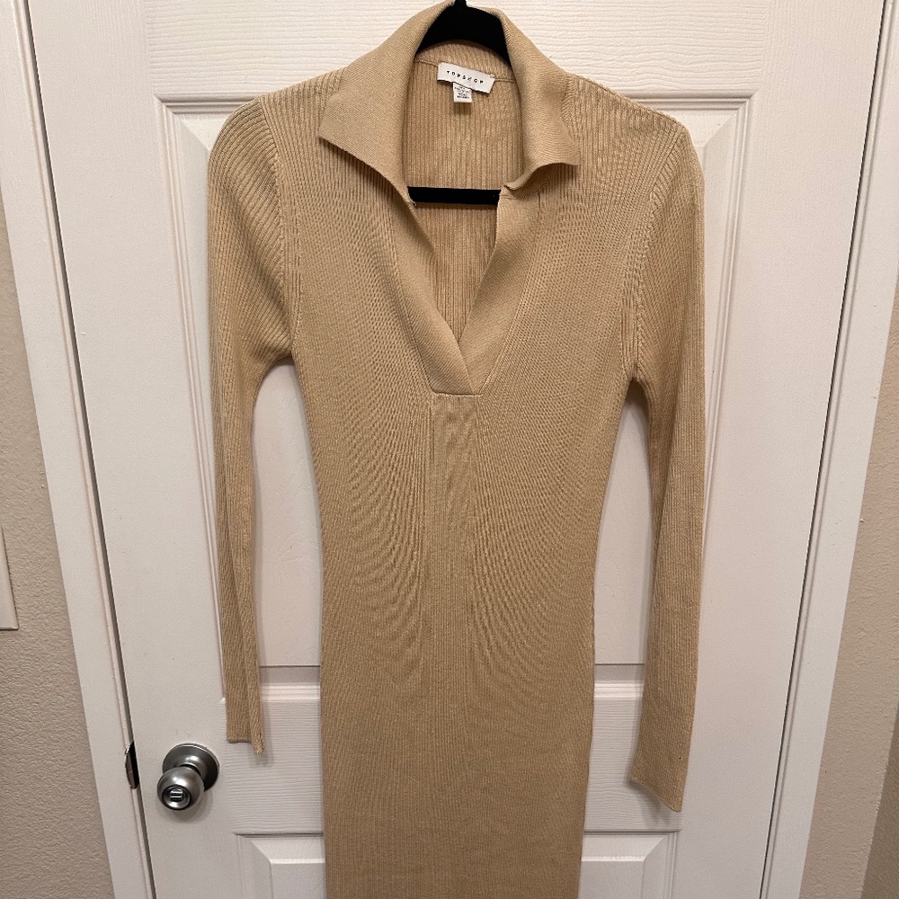 Beige ribbed maxi dress